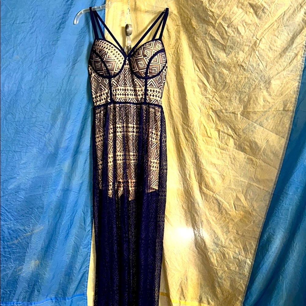 Entry Blue and Cream Chemise with Lace Details
